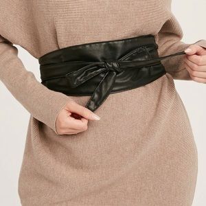 Black Women Wide Corset Faux Leather Wrap Around Tie Belt